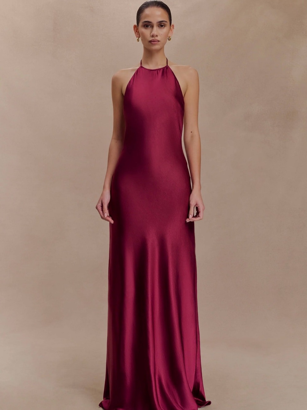Meshki Bella Satin Halter Maxi Dress - Mahogany